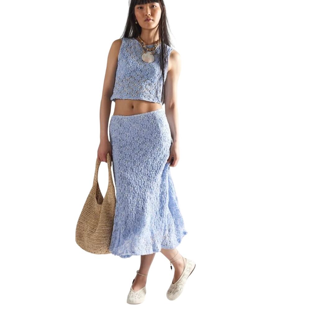 NWT FREE PEOPLE Women’s Blue Knit Lace Midi Skirt Set